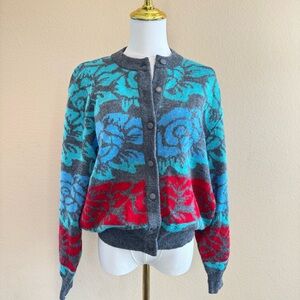 Vitos of Paris French Knit Wool Blend Sweater Women’s 4 Colorful Floral Print